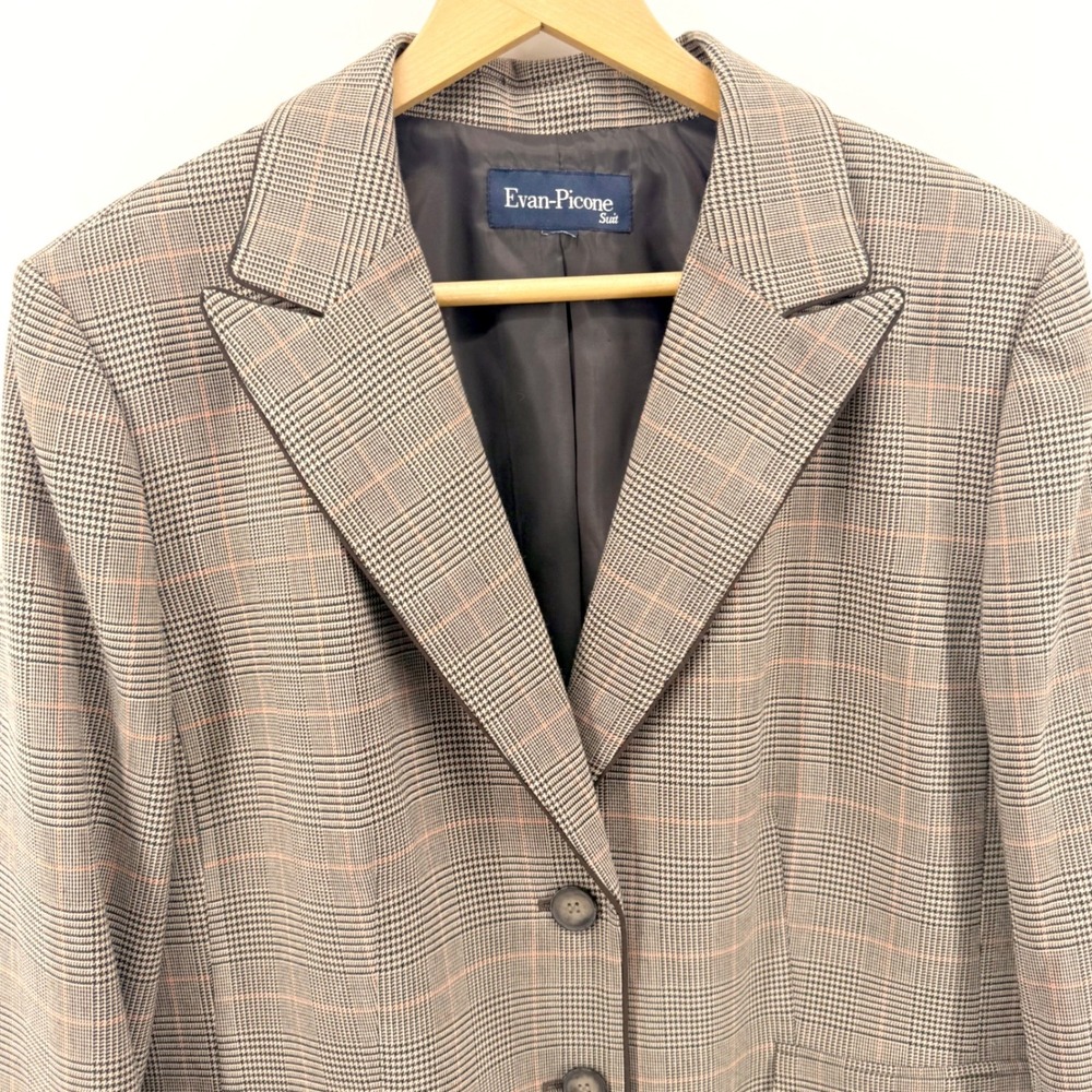 Evan-Picone Blazer Womens 14 Brown Glen Plaid 2 Button Lined Professional Jacket